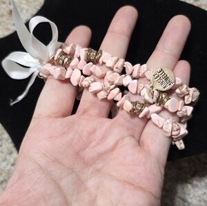 Kinsley Armelle Bracelets Set of 3 Pink and Gold Gemstone Chip Bracelet